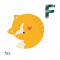 Cute fox Vector illustration Isolated for alphabet for children with letter Royalty Free Stock Photo