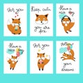 Cute foxes cards vector template set Royalty Free Stock Photo