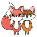 Cute foxes cartoon animals white background Royalty Free Stock Photo