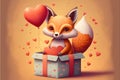 Cute foxy with Valentines presents animal for Valentine greeting card design, banner, sticker, home. Generative AI