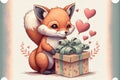 Cute foxy with Valentines presents animal for Valentine greeting card design, banner, sticker, home. Generative AI