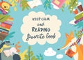 Cute frame composed of animals reading books