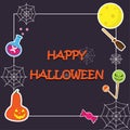 Cute Frame Happy Halloween have pumpkin,candy, moon, broom, spider and cobweb about use to greeting card, poster and adverting. p