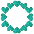 Cute frame of watercolor green hearts. Vector. Place for text, photos. Isolated background.