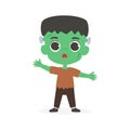 Cute Frankenstein Green Boy Halloween Costume Cartoon Vector Illustration