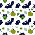 Cute Frankenstein Halloween seamless pattern