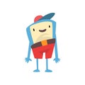 Cute Freaky Monster, Funny Colorful Alien Cartoon Character Wearing Shorts and Cap Vector Illustration