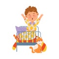 Cute Freckled Boy Waking Up and Yawning in the Morning Vector Illustration