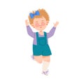 Cute Freckled Girl with Bow on Her Head Jumping with Joy and Excitement Vector Illustration