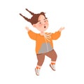Cute Freckled Girl with Braids Jumping with Joy and Excitement Vector Illustration