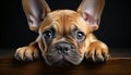 Cute French bulldog puppy sitting, looking at camera indoors generated by AI Royalty Free Stock Photo