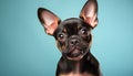 Cute French Bulldog puppy sitting, staring at camera, wrinkled fur generated by AI