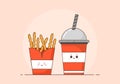 Cute French Fries and Cola Fast Food Background Vector Illustration With Refreshing Ingredients. Tasty Image Meal in Flat Style Royalty Free Stock Photo