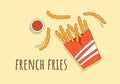 Cute French Fries Fast Food Background Vector Illustration With Refreshing Ingredients. Tasty Image Meal in Flat Style Design Royalty Free Stock Photo