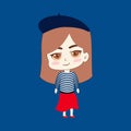 cute french woman character dressed in parisian style vector illustration