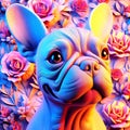 Cute Frenchie dog portrait colorful flowers for background pet dog concept