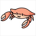 Cute fresh crab cartoon vector illustration motif set. Hand drawn isolated crustacean elements clipart for marine life blog, prawn Royalty Free Stock Photo