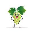Cute Fresh Juicy Grape Character Tasty Ripe Berry Fruit Mascot Personage Isolated On White Background Healthy Food
