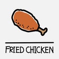 Cute fried chicken hand-drawn style, vector illustration.