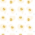 Cute fried eggs seamless background repeating pattern.Vector background for kids, design, wrapping paper, posters, wallpaper Royalty Free Stock Photo