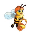 Cute Friendly Bee with honeycomb bucket