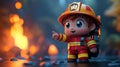A cute friendly 3d fire fighter character pointing. 3D Rendering style illustration Royalty Free Stock Photo
