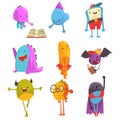 Cute Friendly Freaky Monsters Set, Funny Colorful Aliens Cartoon Characters Vector Illustration