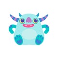 Cute Friendly Horned Monster, Funny Alien Cartoon Character Fantastic Creature Vector Illustration