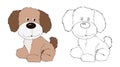 Cute friendly puppy dog , doggy animal, animal kingdom, illustration, dog head emblem, paiting, coloring book, children`s books Royalty Free Stock Photo
