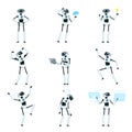 Cute Friendly Robots Collection, Android Character in Different Poses, Modern Innovation Technology, Science Concept