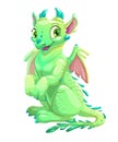 Cute friendly sitting green dragon
