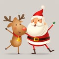 Cute friends Santa Claus and Reindeer celebrate Christmas holidays - vector illustration isolated