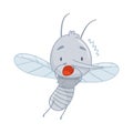 Cute frightened quivering mosquito. Adorable parasitic insect funny character cartoon vector illustration Royalty Free Stock Photo