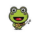 A cute frog animal cartoon character playing a guitar musical instrument Royalty Free Stock Photo