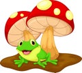 Cute frog cartoon and mushrooms Royalty Free Stock Photo