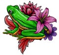 Cute frog cartoon. Cartoon frog sitting with flower, Vector illustration Royalty Free Stock Photo