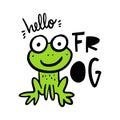 Cute Frog in cartoon style. Hand drawn vector illustration Royalty Free Stock Photo