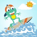 Cute frog cartoon surfing at summer Royalty Free Stock Photo