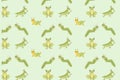 Cute frog and caterpillar, grasshoper insects pattern