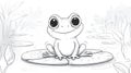 Cute Frog Sitting on Lily Pad, Sketch Style Royalty Free Stock Photo