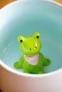 Cute frog figurine in the white mug with babyblue base Royalty Free Stock Photo