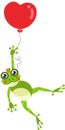 Cute frog flying with heart balloon