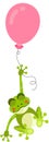 Cute frog flying holding a balloon