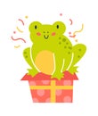 Cute frog with Gift Box. Childish Design Royalty Free Stock Photo