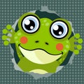 Cute frog going out of hole on wall Royalty Free Stock Photo
