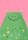 Cute frog head flat vector illustration. Adorable wildlife amphibian face decorative background in cartoon style. Green Royalty Free Stock Photo