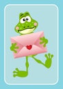 Cute frog holding love envelope