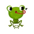 Cute frog hunting on mosquito. Flat vector icon of funny green toad. Cartoon character of amphibian animal Royalty Free Stock Photo