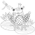 Cute Frog Prince in crown with lotus. Royalty Free Stock Photo