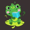 Cute Frog is reading a book. Smart frog.